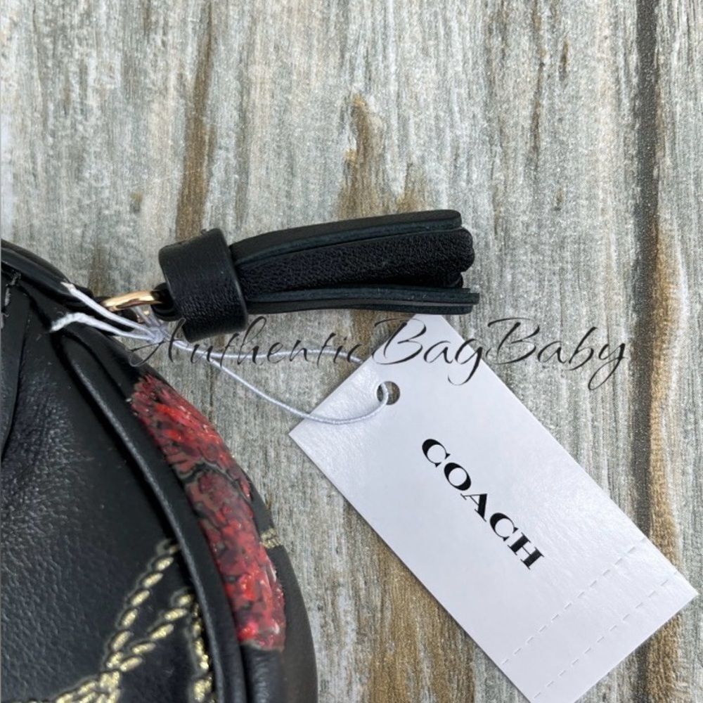 Coach Mini Carmen Bag Charm Black Cherries Leather Purse - Picture 4 of 7